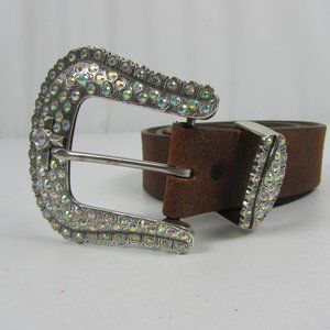Justin Boots Brown Leather Rhinestone Crystal Western Belt  Women's Size 36 Meas